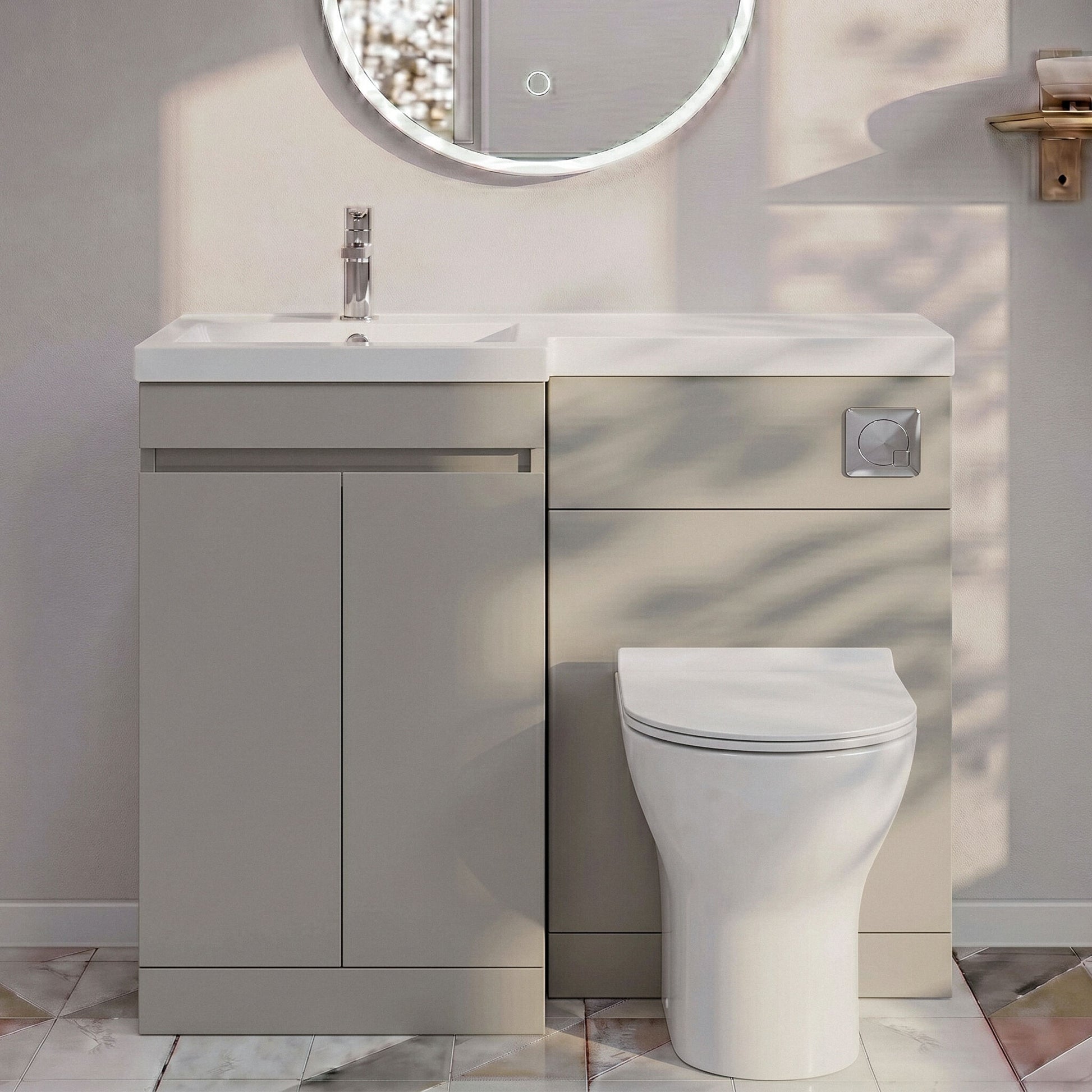 [BFC412LPG] Tean 1000mm Floor Standing Compact Unit with Polymarble Basin - Choice of Orientation and Colour - Silo