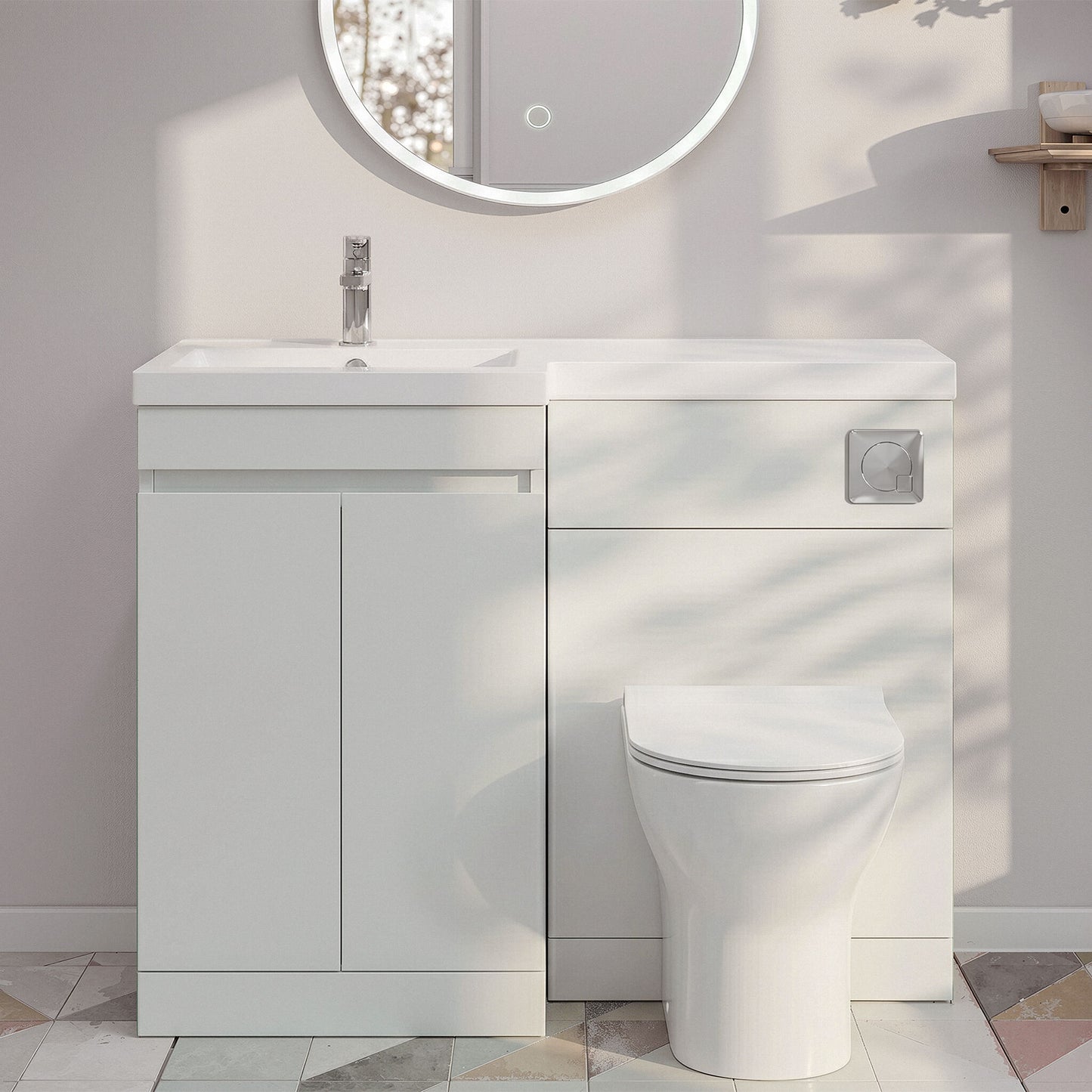 [BFC413LWT] Tean 1100mm Floor Standing Compact Unit with Polymarble Basin - Choice of Orientation and Colour - Silo