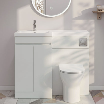 [BFC414LWT] Tean 1200mm Floor Standing Compact Unit with Polymarble Basin - Choice of Orientation and Colour - Silo
