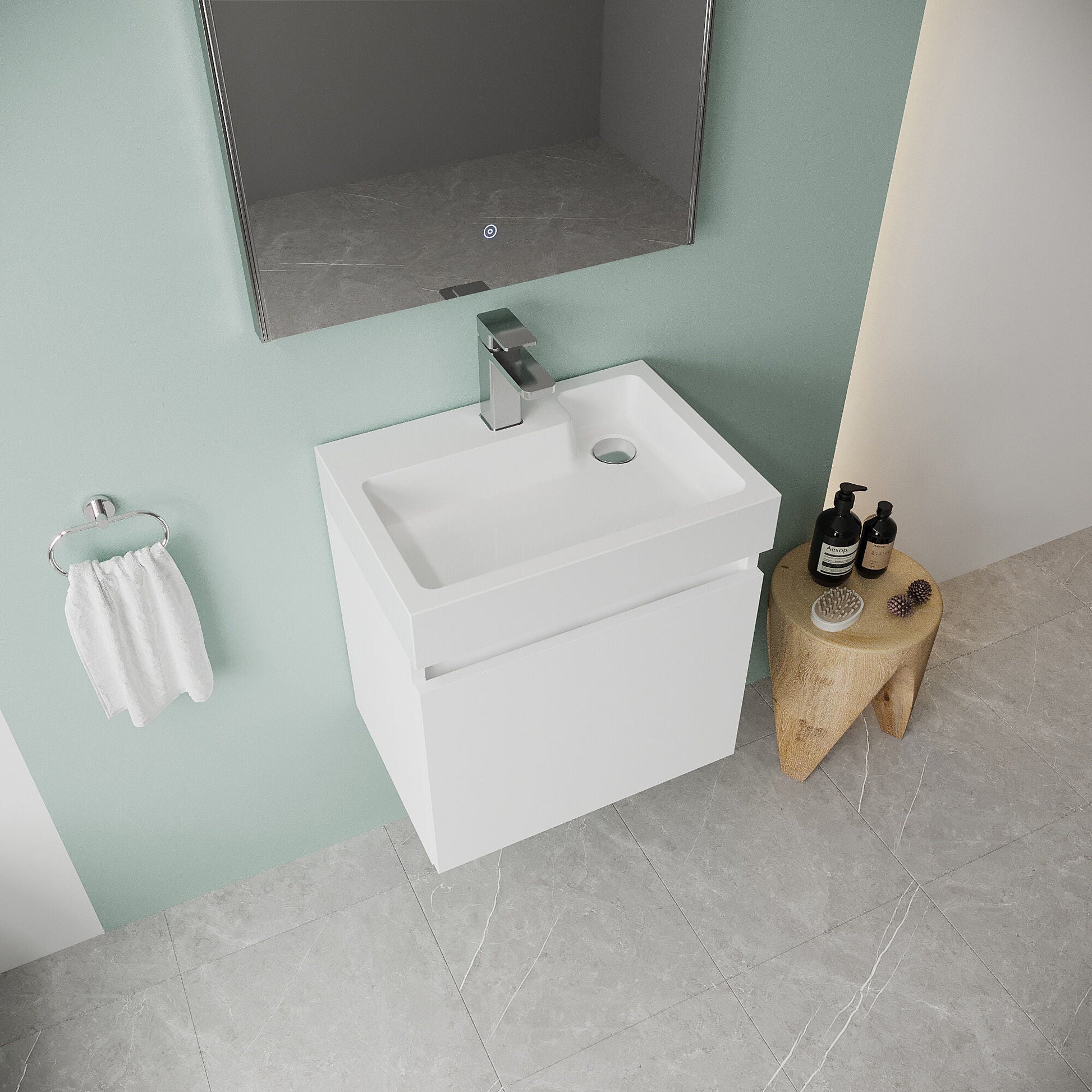 [BFCH001] Wall Hung Vanity Basin Unit & Polymarble Basin - 500mm - Gloss White - Lifestyle 2