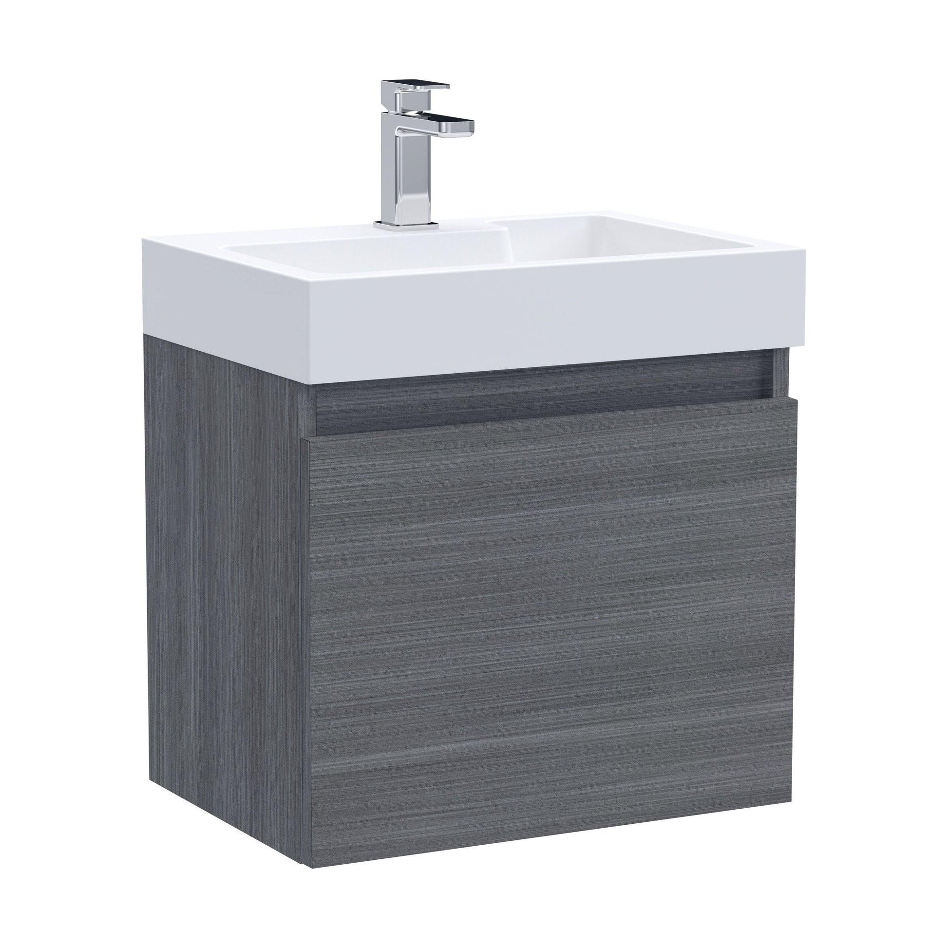 [BFCH004] Wall Hung Vanity Basin Unit & Polymarble Basin - 500mm - Woodgrain Anthracite - Cutout