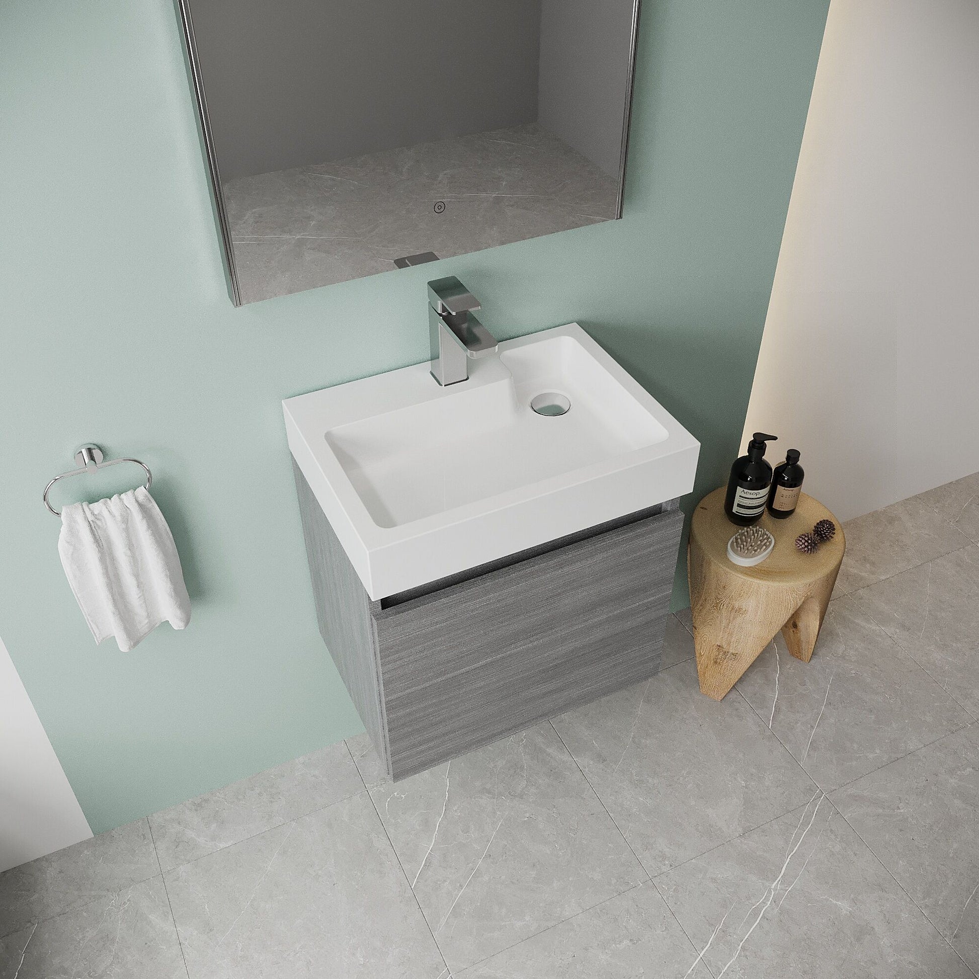 [BFCH004] Wall Hung Vanity Basin Unit & Polymarble Basin - 500mm - Woodgrain Anthracite - Lifestyle 2
