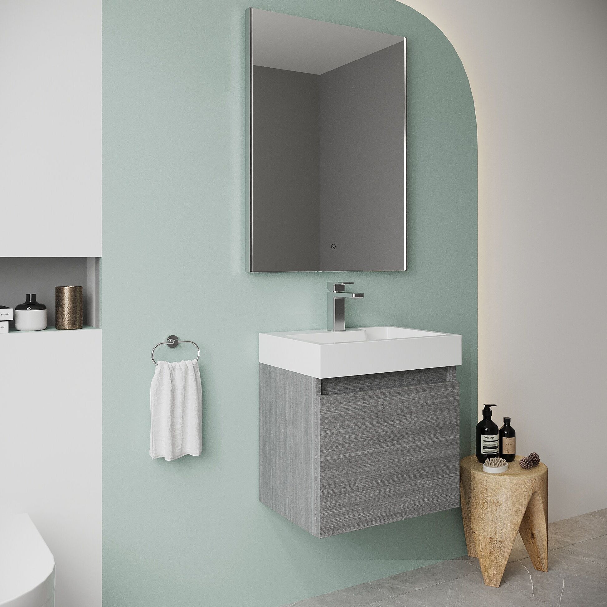 [BFCH004] Wall Hung Vanity Basin Unit & Polymarble Basin - 500mm - Woodgrain Anthracite - Lifestyle 3