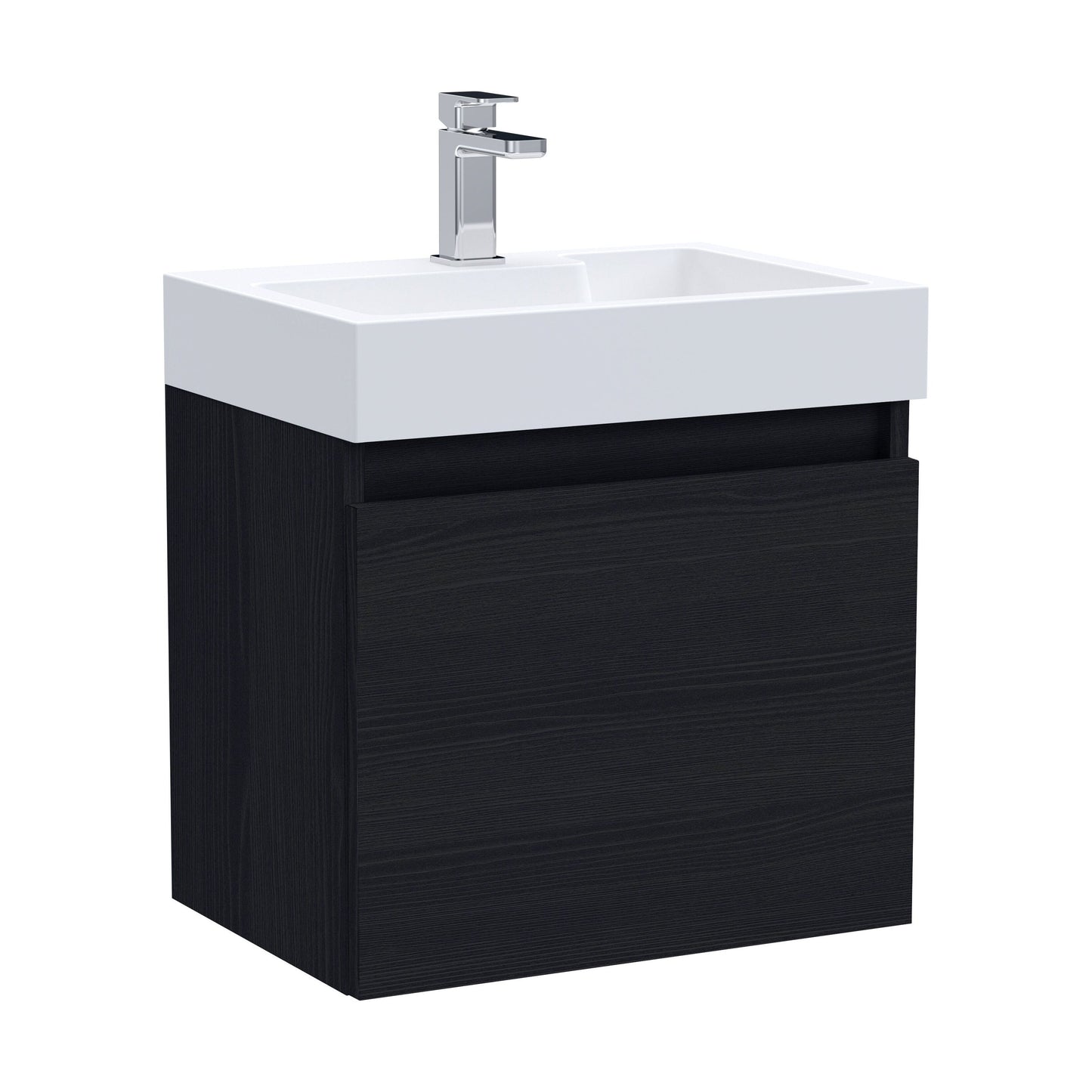 [BFCH005] Wall Hung Vanity Basin Unit & Polymarble Basin - 500mm - Woodgrain Charcoal Black - Cutout