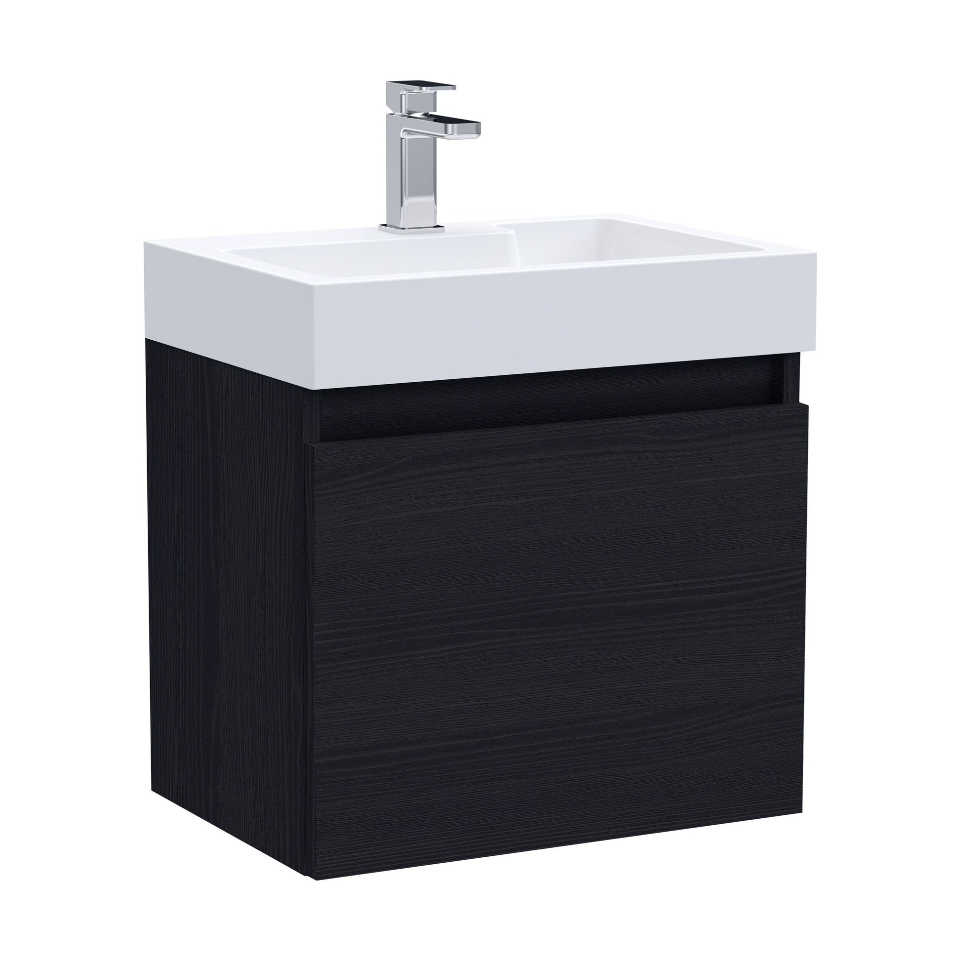 [BFCH005] Wall Hung Vanity Basin Unit & Polymarble Basin - 500mm - Woodgrain Charcoal Black - Cutout