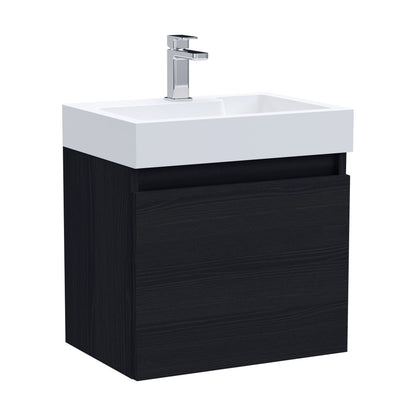 [BFCH005] Wall Hung Vanity Basin Unit & Polymarble Basin - 500mm - Woodgrain Charcoal Black - Cutout