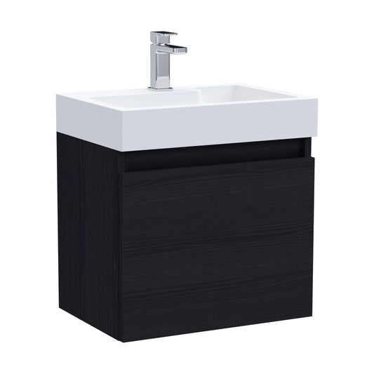 [BFCH005] Wall Hung Vanity Basin Unit & Polymarble Basin - 500mm - Woodgrain Charcoal Black - Cutout