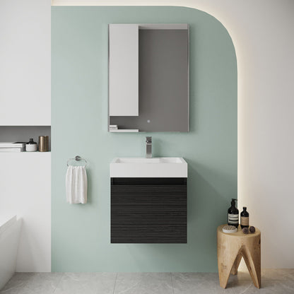 [BFCH005] Wall Hung Vanity Basin Unit & Polymarble Basin - 500mm - Woodgrain Charcoal Black - Lifestyle 1