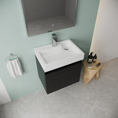 [BFCH005] Wall Hung Vanity Basin Unit & Polymarble Basin - 500mm - Woodgrain Charcoal Black - Lifestyle 2
