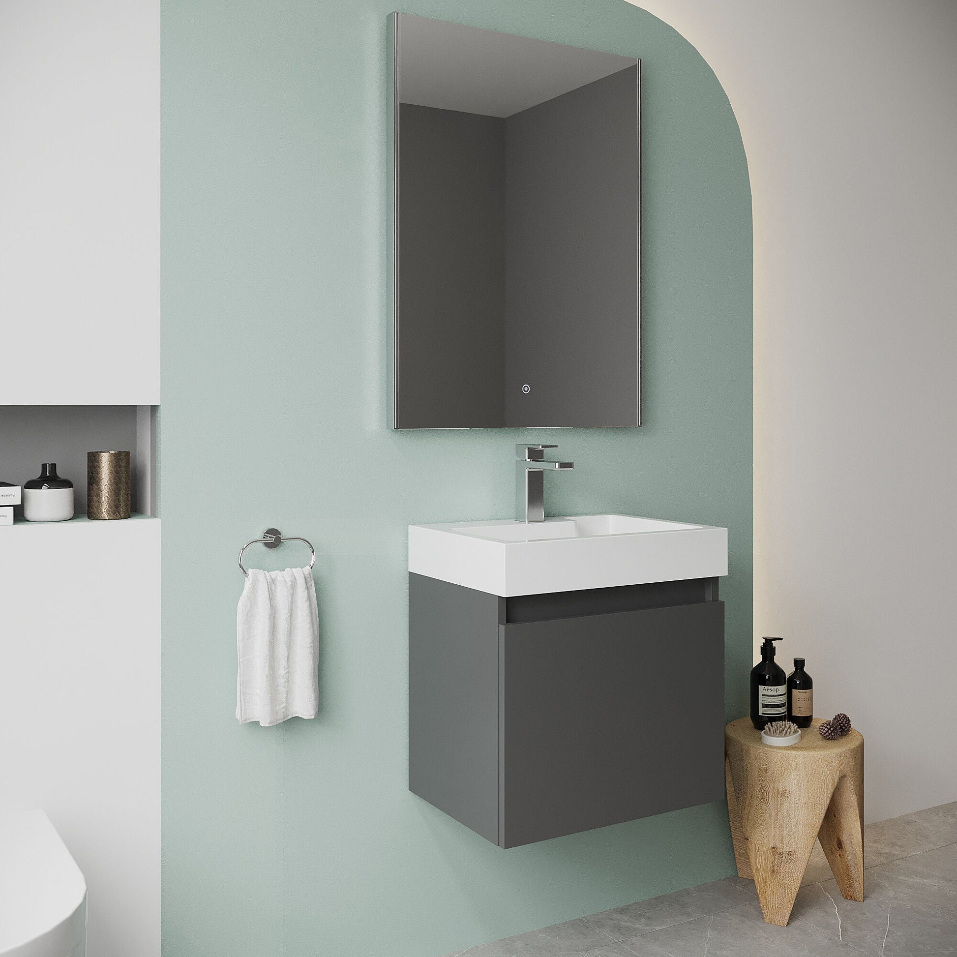 [BFCH008] Wall Hung Vanity Basin Unit & Polymarble Basin - 500mm - Gloss Grey - Lifestyle 3
