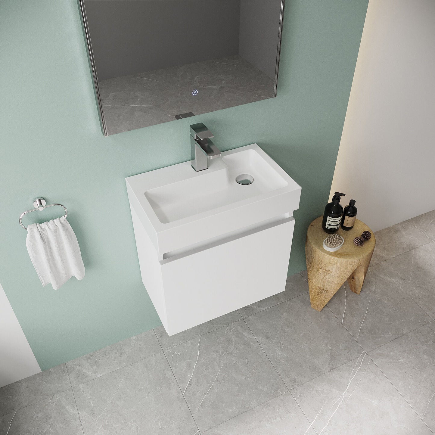 [BFCH011] Wall Hung Vanity Basin Unit & Slimline Polymarble Basin - 500mm - Gloss White - Lifestyle 2