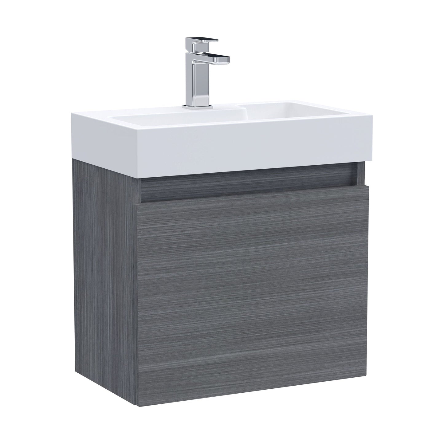 [BFCH014] Wall Hung Vanity Basin Unit & Slimline Polymarble Basin - 500mm - Woodgrain Anthracite - Cutout
