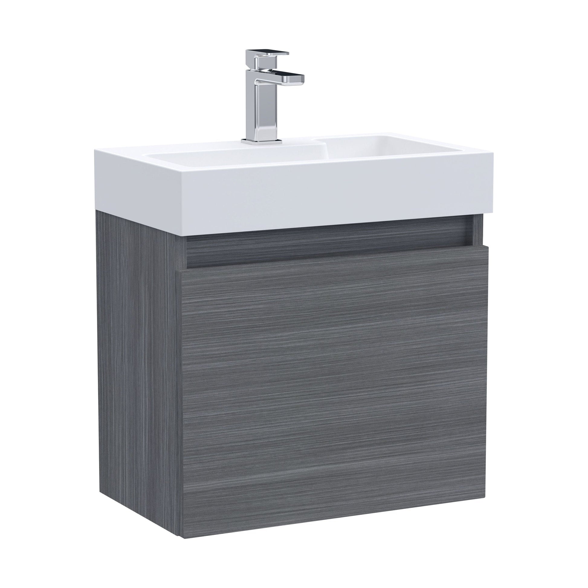 [BFCH014] Wall Hung Vanity Basin Unit & Slimline Polymarble Basin - 500mm - Woodgrain Anthracite - Cutout