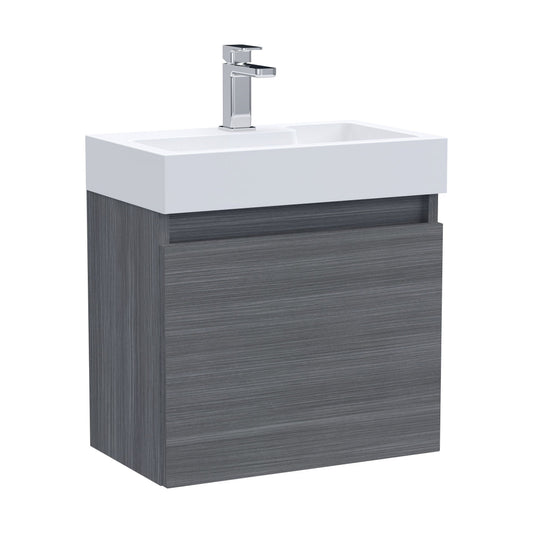 [BFCH014] Wall Hung Vanity Basin Unit & Slimline Polymarble Basin - 500mm - Woodgrain Anthracite - Cutout