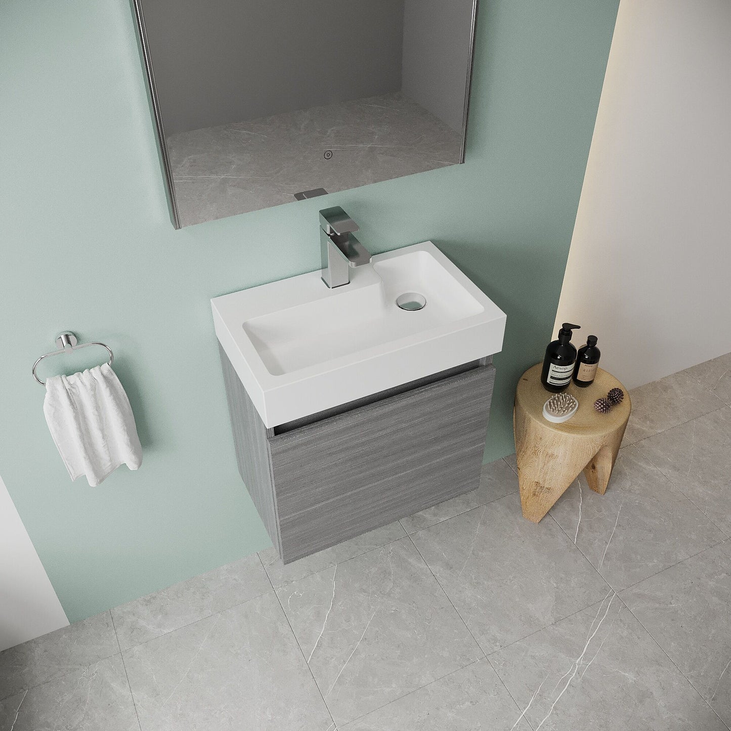 [BFCH014] Wall Hung Vanity Basin Unit & Slimline Polymarble Basin - 500mm - Woodgrain Anthracite - Lifestyle 2