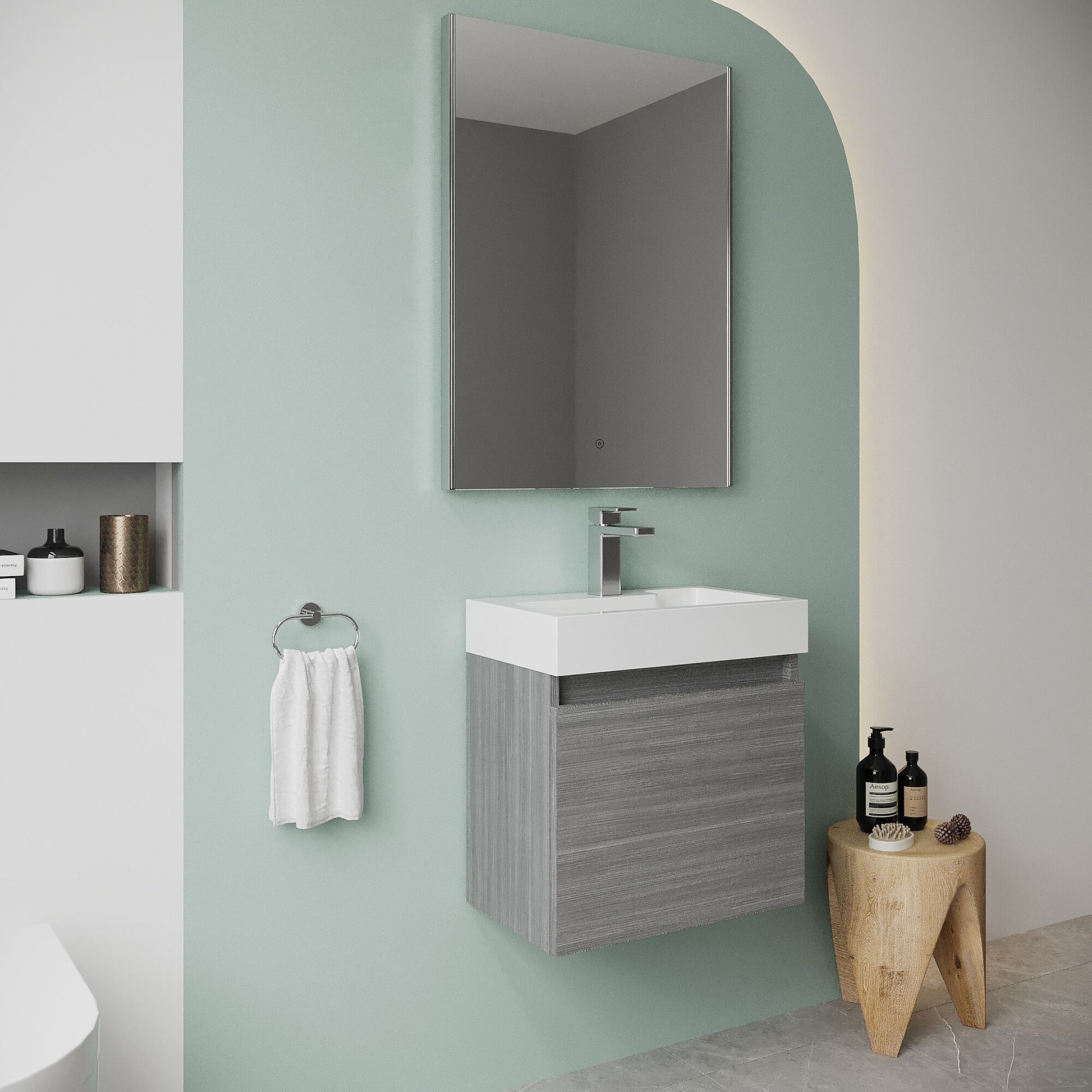 [BFCH014] Wall Hung Vanity Basin Unit & Slimline Polymarble Basin - 500mm - Woodgrain Anthracite - Lifestyle 3