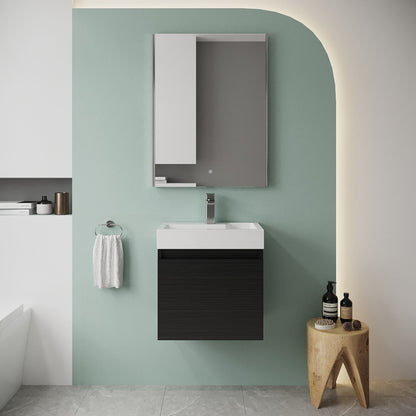 [BFCH015] Wall Hung Vanity Basin Unit & Slimline Polymarble Basin - 500mm - Woodgrain Charcoal Black - Lifestyle 1