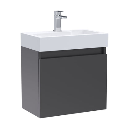 [BFCH018] Wall Hung Vanity Basin Unit & Slimline Polymarble Basin - 500mm - Gloss Grey - Cutout