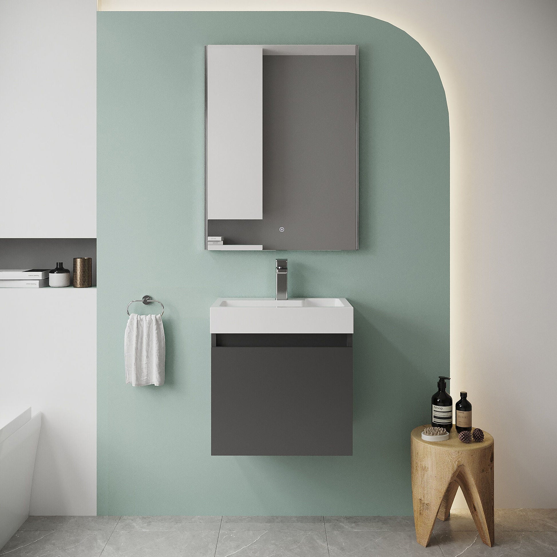 [BFCH018] Wall Hung Vanity Basin Unit & Slimline Polymarble Basin - 500mm - Gloss Grey - Lifestyle 1