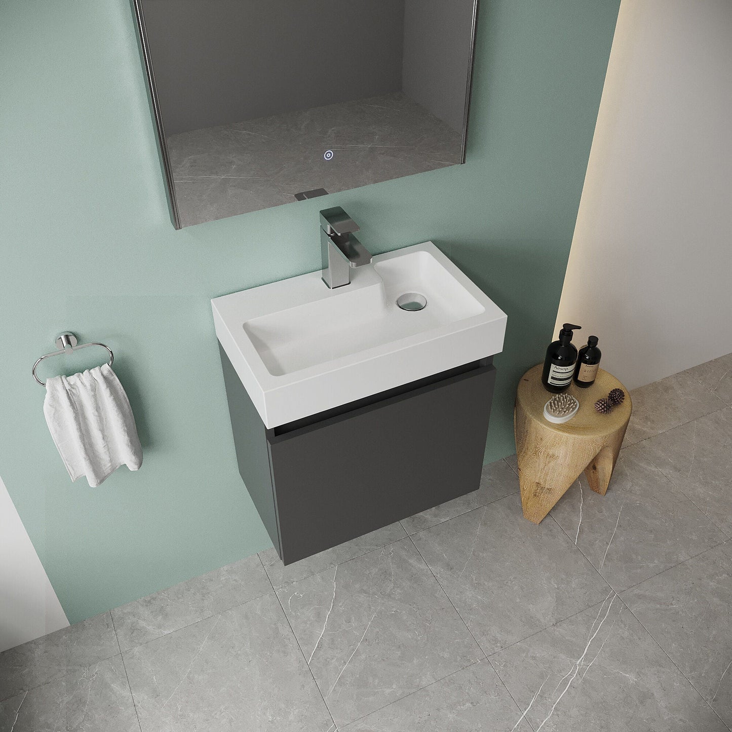 [BFCH018] Wall Hung Vanity Basin Unit & Slimline Polymarble Basin - 500mm - Gloss Grey - Lifestyle 2