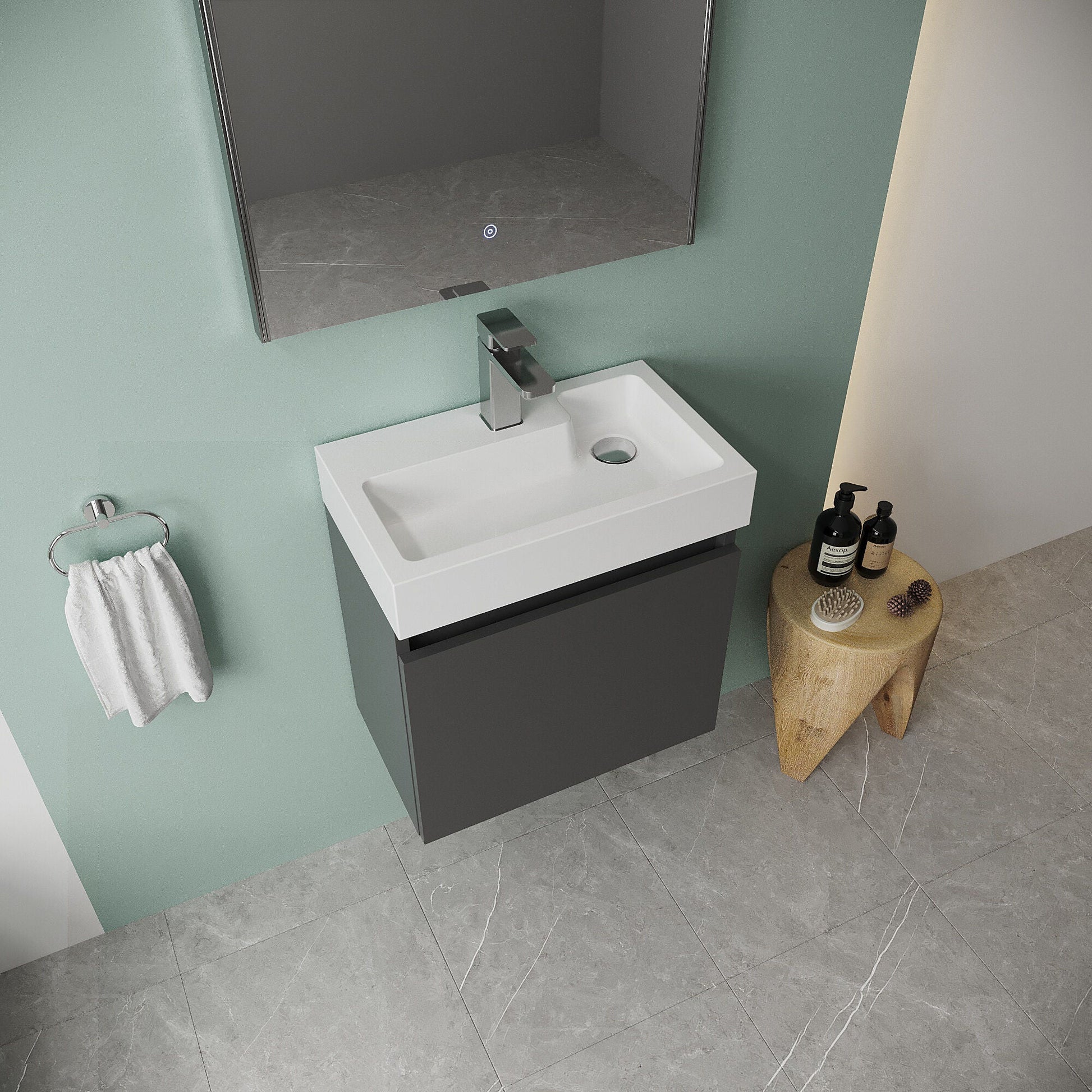 [BFCH018] Wall Hung Vanity Basin Unit & Slimline Polymarble Basin - 500mm - Gloss Grey - Lifestyle 2
