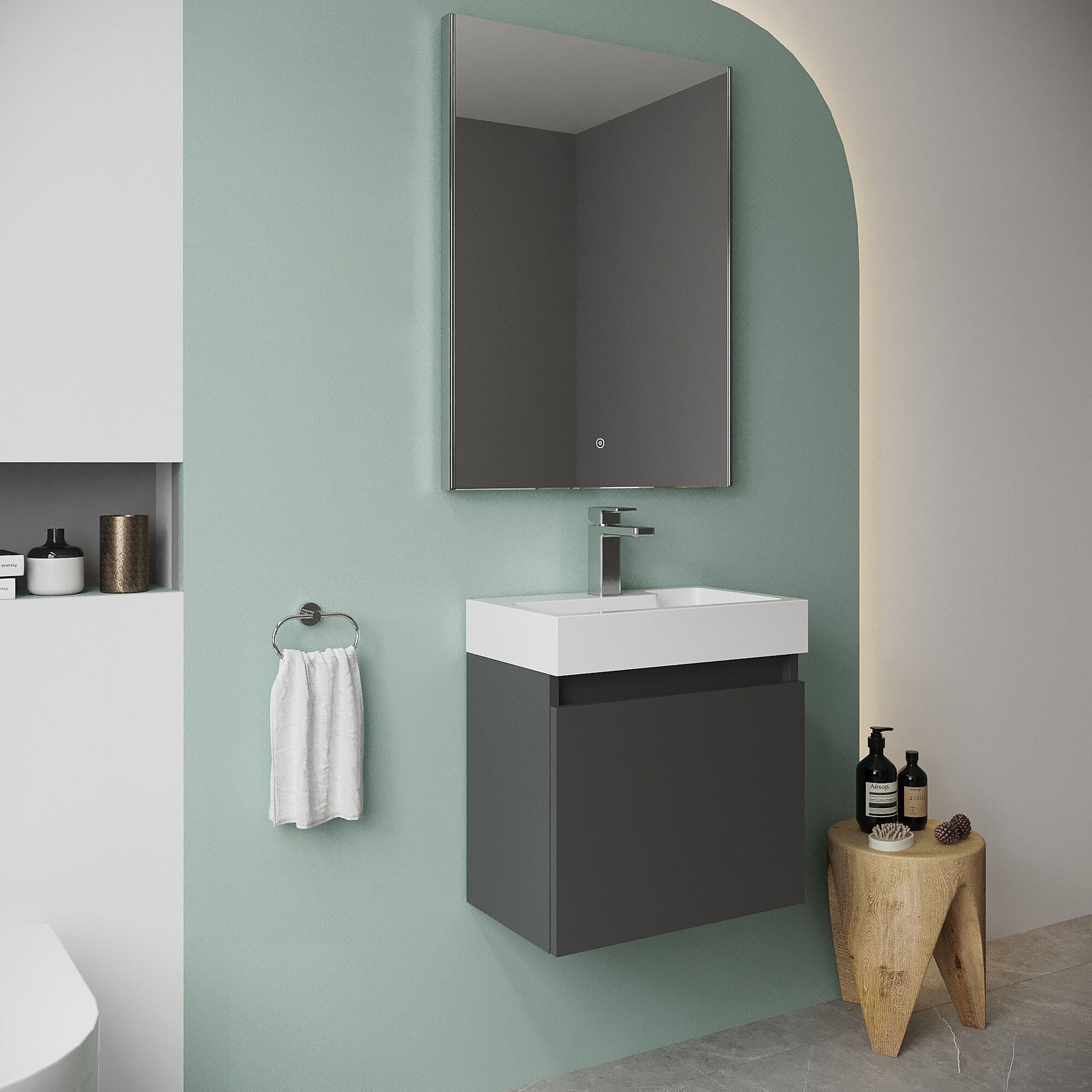 [BFCH018] Wall Hung Vanity Basin Unit & Slimline Polymarble Basin - 500mm - Gloss Grey - Lifestyle 3