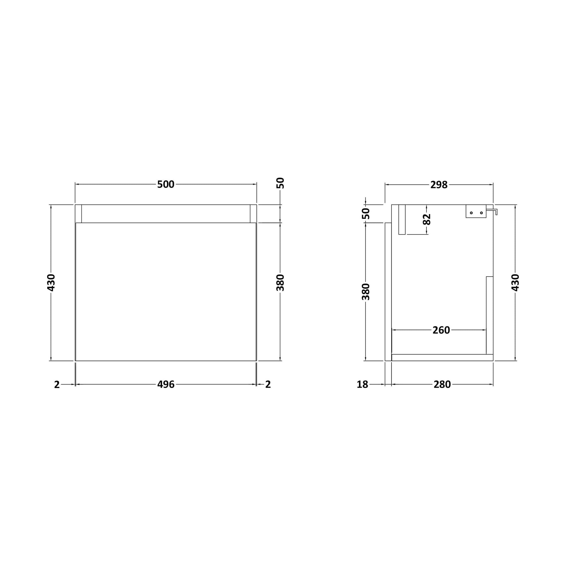 [BFCH2981Z] 500x300 WH 1-Door Unit - Technical Drawing