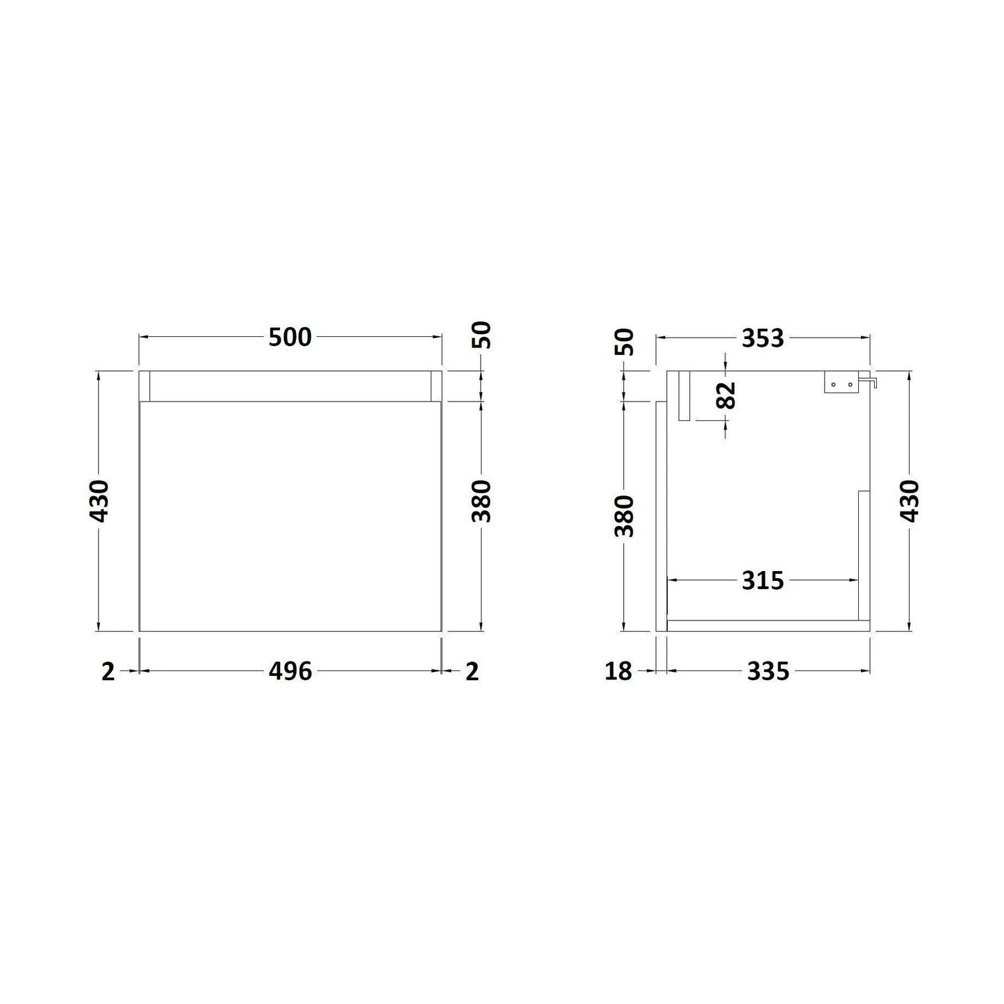 [BFCH2982Z] 500x360 WH 1-Door Unit - Technical Drawing