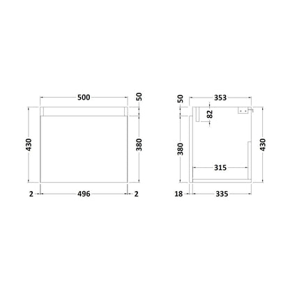 [BFCH2982Z] 500x360 WH 1-Door Unit - Technical Drawing