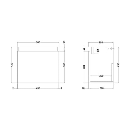 [BFCH381Z] 500x300 WH 1-Door Unit - Technical Drawing
