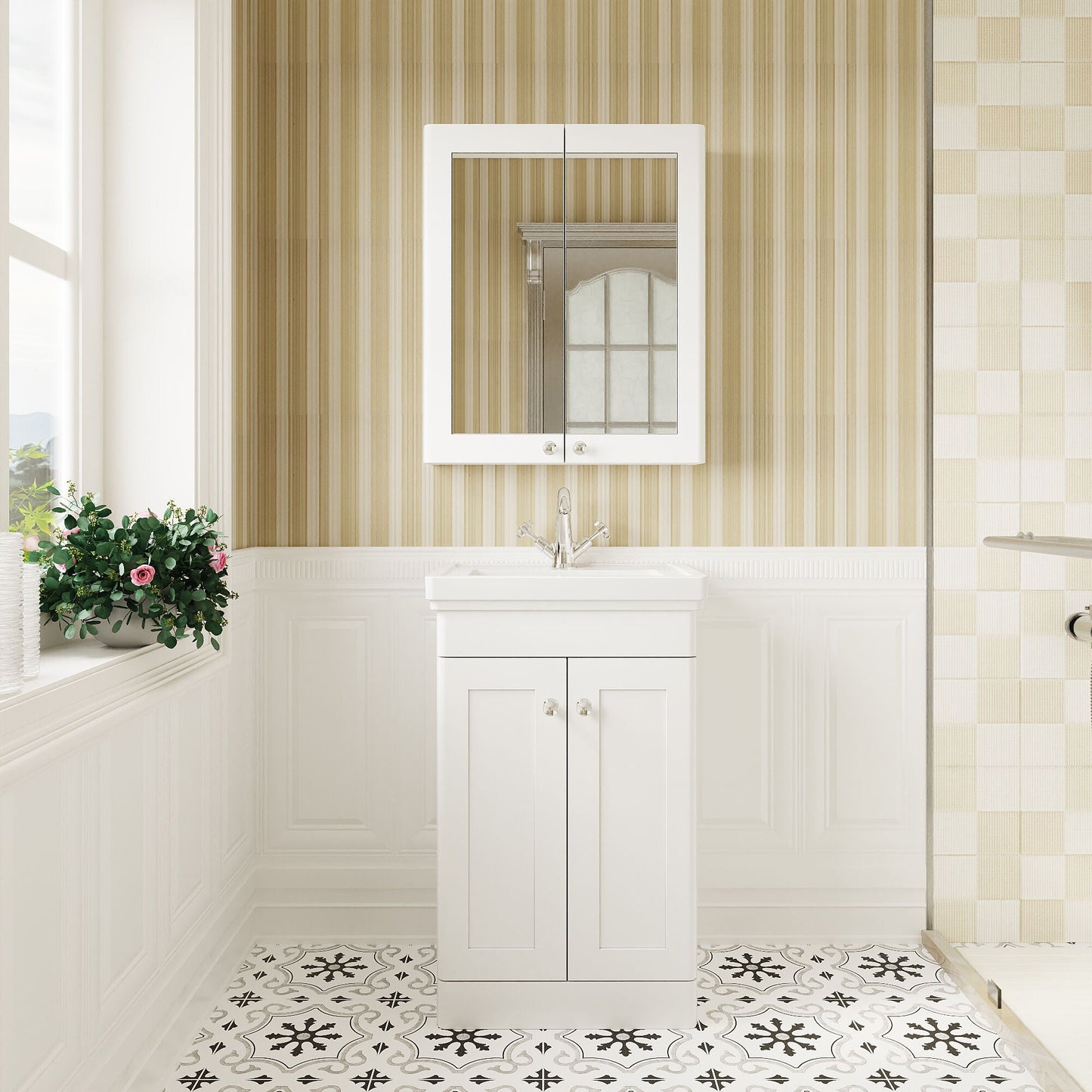 [BFCL123A] Swynnerton Traditional Floor Standing Vanity Basin Unit with 1 Tap Hole Ceramic Basin - Choice of Size and Finish - Lifestyle 1