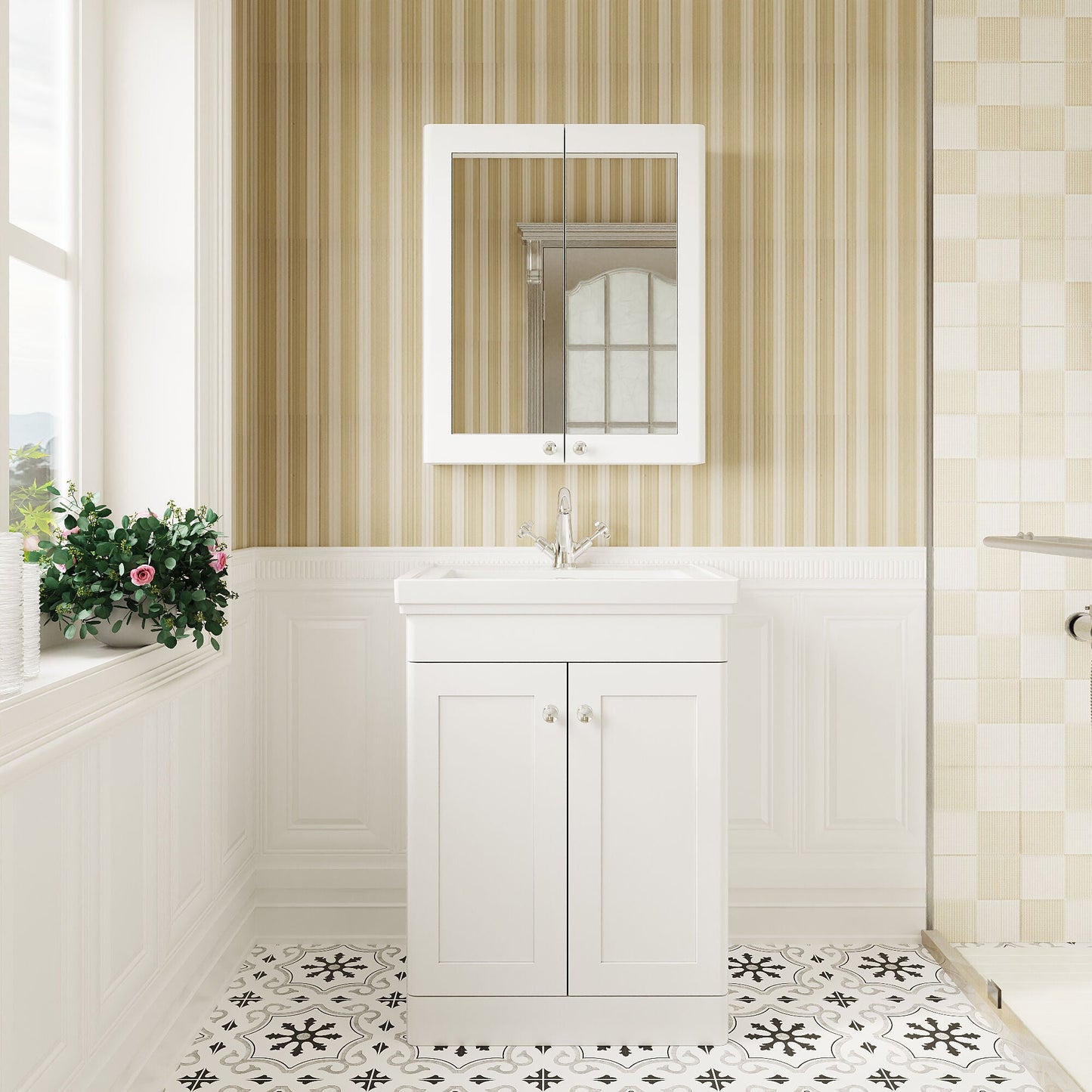 [BFCL125A] Swynnerton Traditional Floor Standing Vanity Basin Unit with 1 Tap Hole Ceramic Basin - Choice of Size and Finish - Lifestyle 1