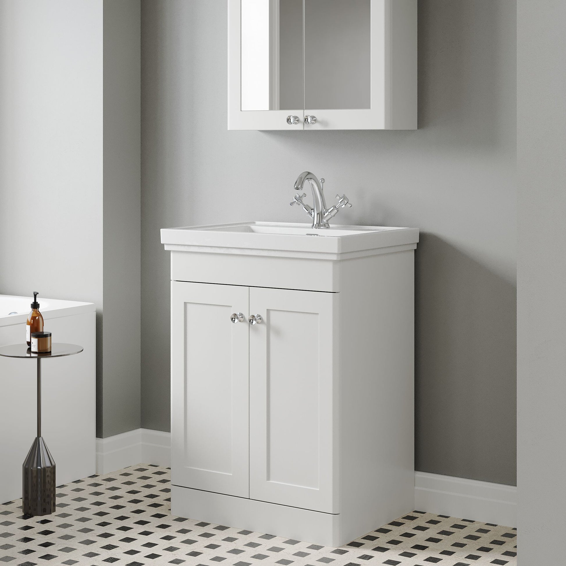 [BFCL125A] Swynnerton Traditional Floor Standing Vanity Basin Unit with 1 Tap Hole Ceramic Basin - Choice of Size and Finish - Lifestyle 3