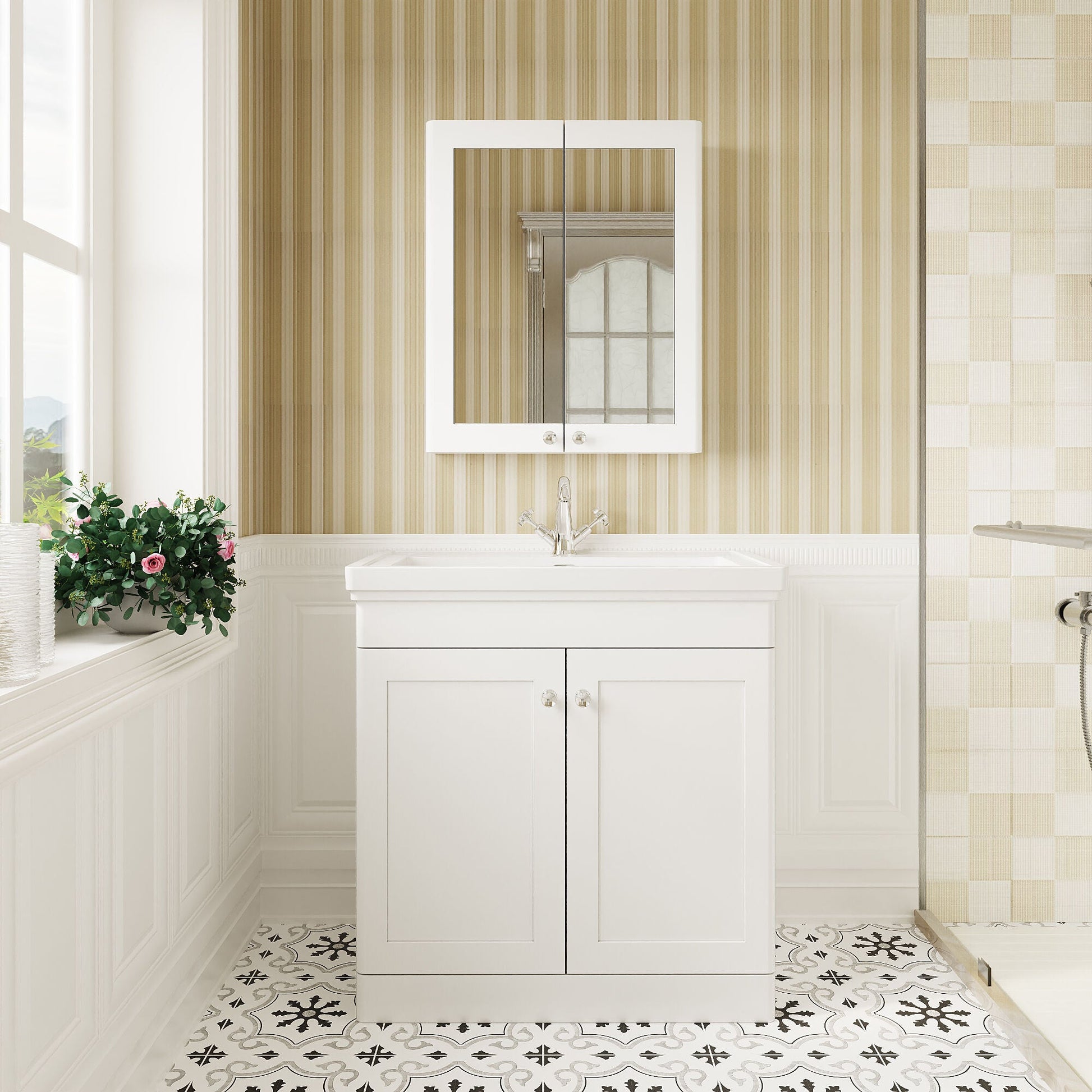 [BFCL126A] Swynnerton Traditional Floor Standing Vanity Basin Unit with 1 Tap Hole Ceramic Basin - Choice of Size and Finish - Lifestyle 1