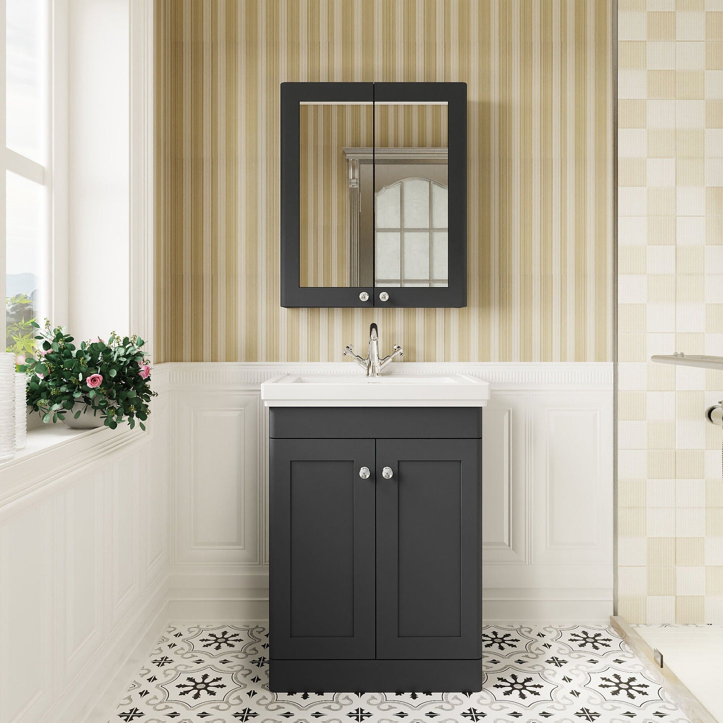 [BFCL1425A] Swynnerton Traditional Floor Standing Vanity Basin Unit with 1 Tap Hole Ceramic Basin - Choice of Size and Finish - Lifestyle 1