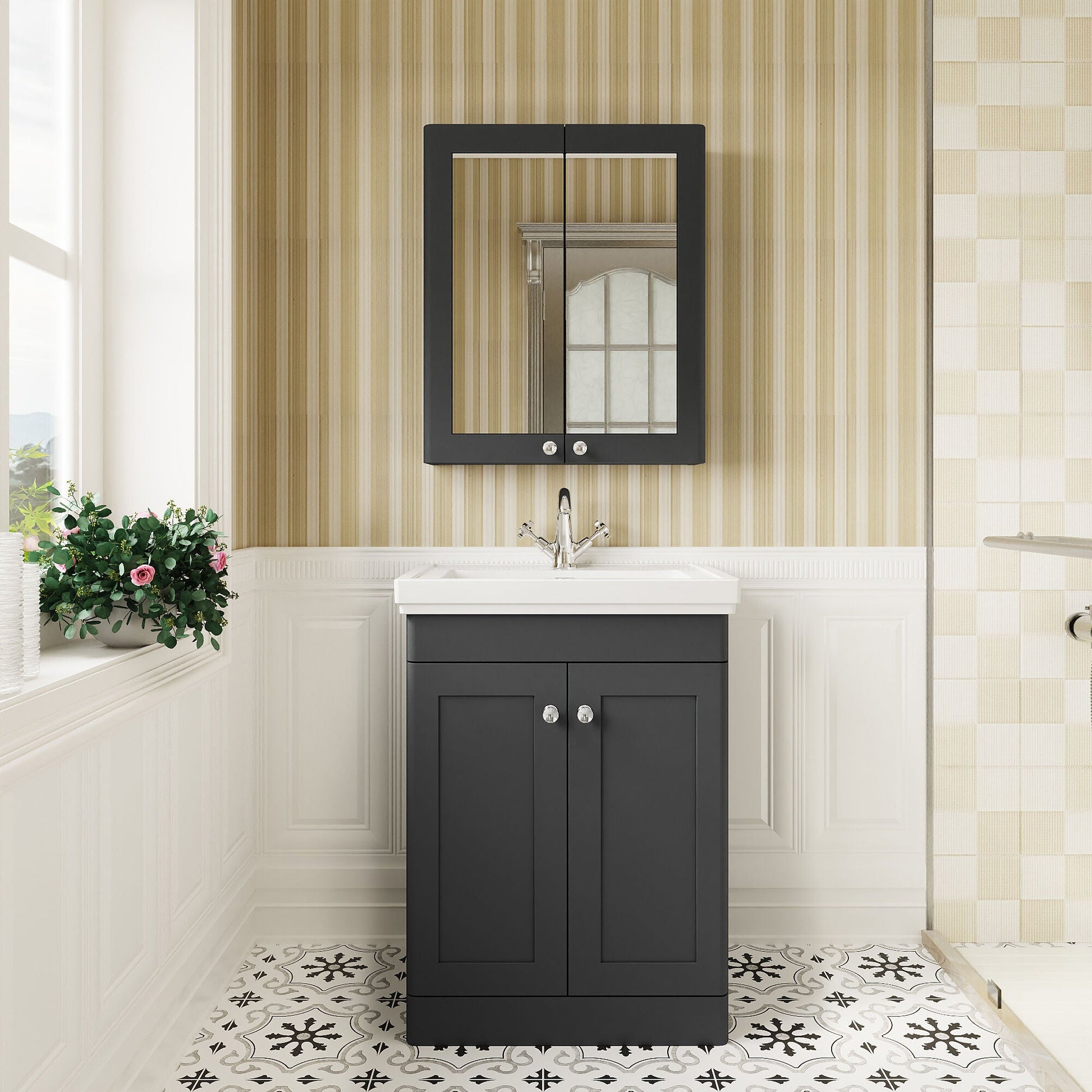 [BFCL1425A] Swynnerton Traditional Floor Standing Vanity Basin Unit with 1 Tap Hole Ceramic Basin - Choice of Size and Finish - Lifestyle 1