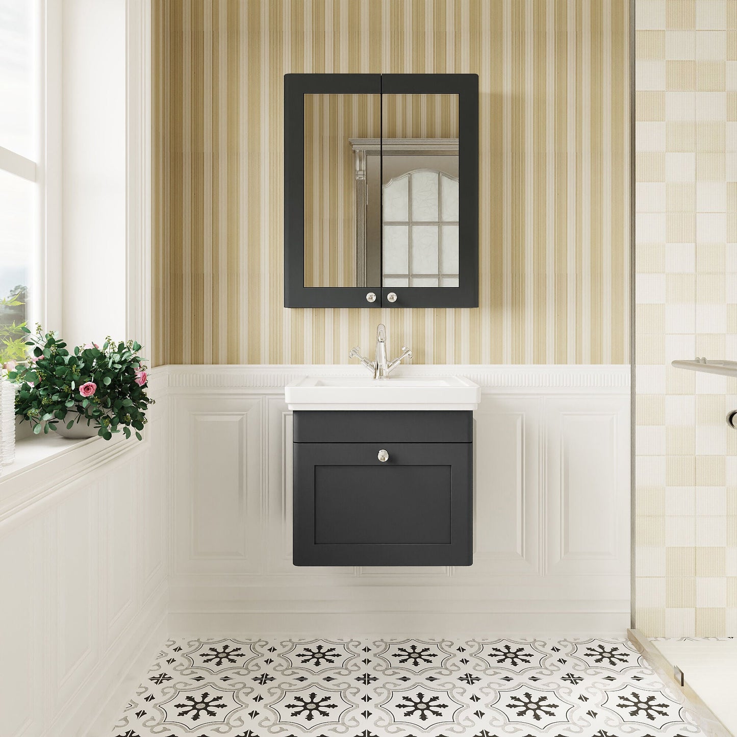 [BFCL1491A] Swynnerton Traditional Wall Hung 1 Drawer Vanity Basin Unit with Fireclay Basin - Choice of Colour and Size - Lifestyle 1