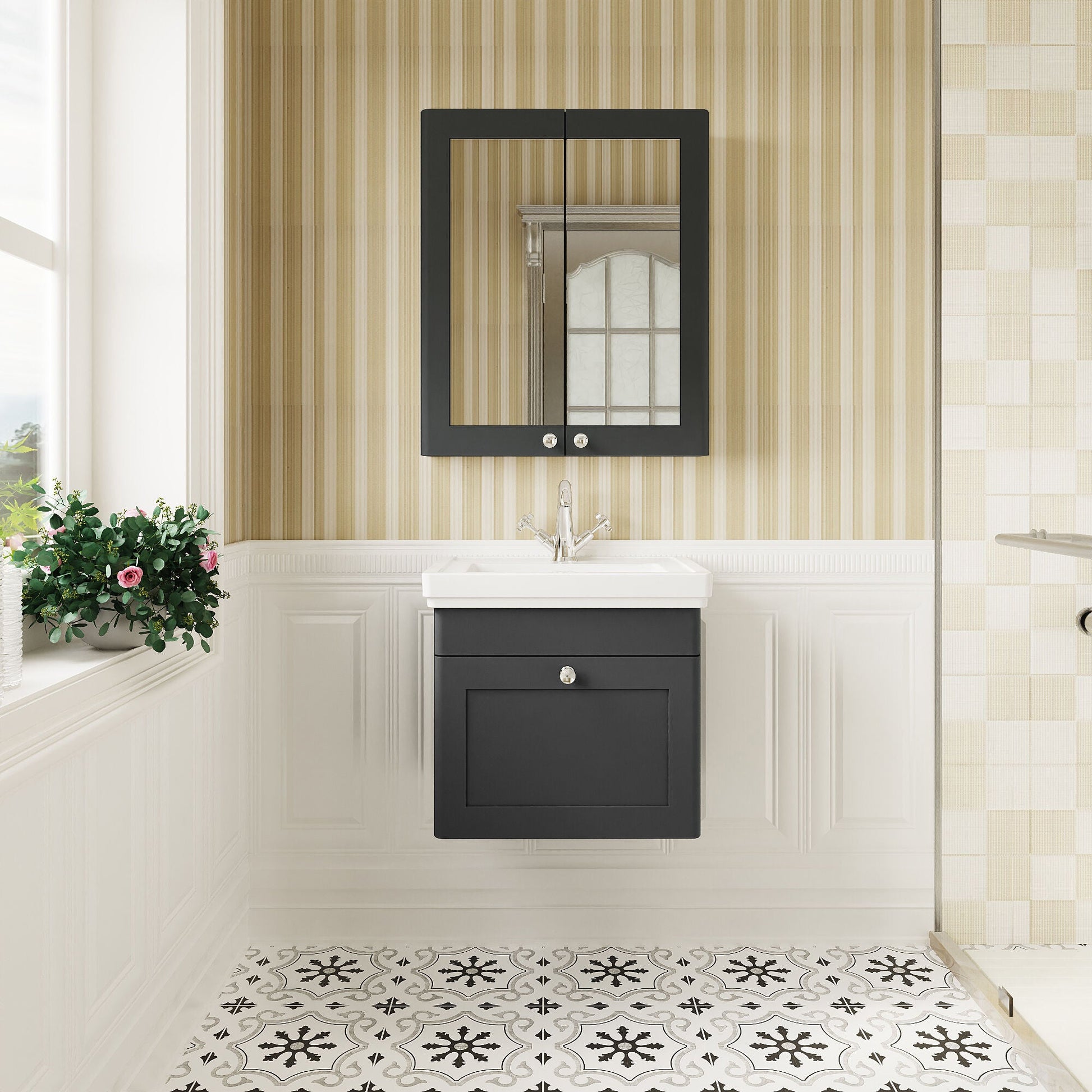 [BFCL1491A] Swynnerton Traditional Wall Hung 1 Drawer Vanity Basin Unit with Fireclay Basin - Choice of Colour and Size - Lifestyle 1