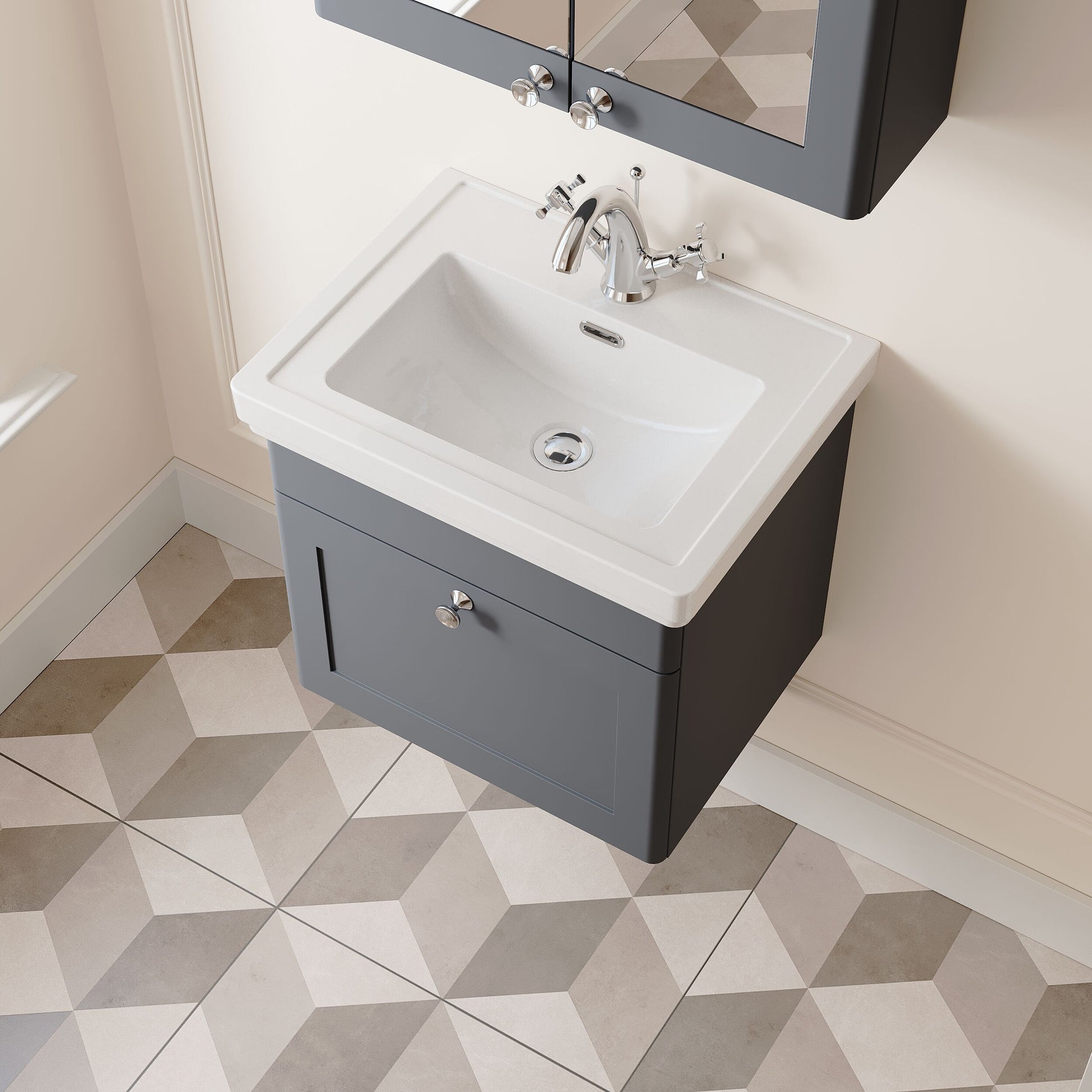[BFCL1491A] Swynnerton Traditional Wall Hung 1 Drawer Vanity Basin Unit with Fireclay Basin - Choice of Colour and Size - Lifestyle 2