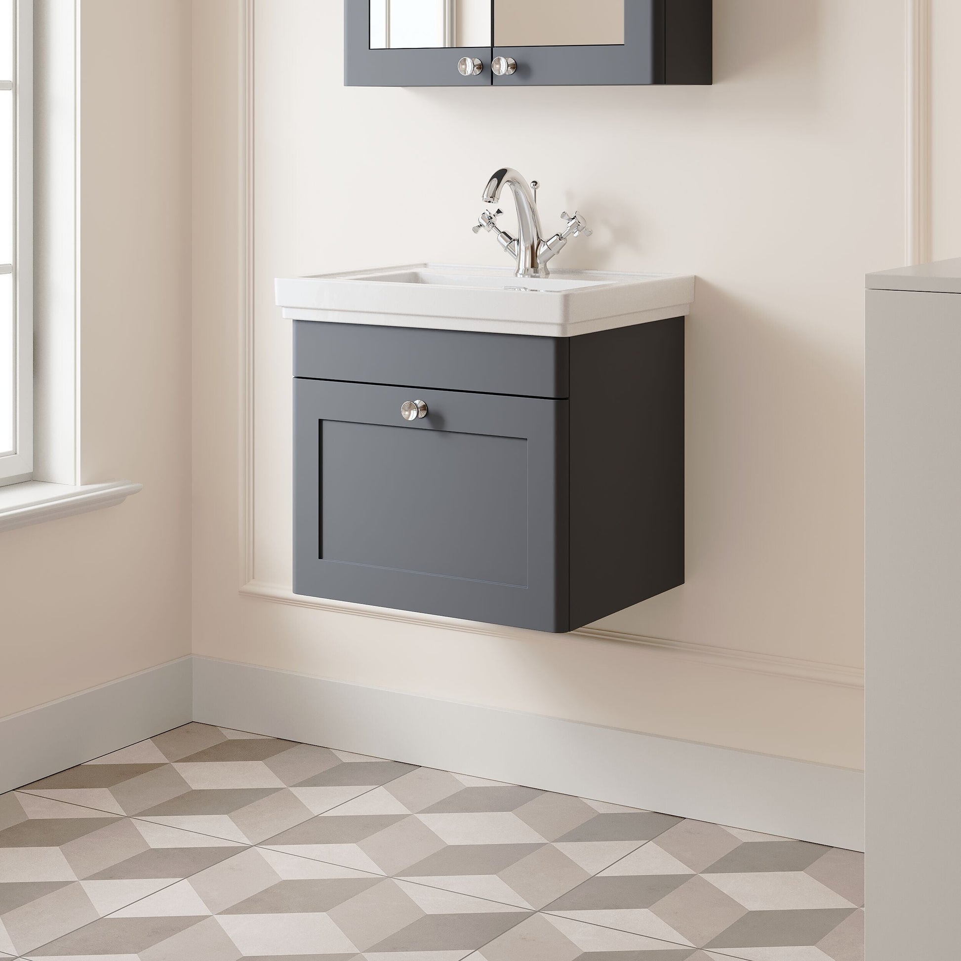 [BFCL1491A] Swynnerton Traditional Wall Hung 1 Drawer Vanity Basin Unit with Fireclay Basin - Choice of Colour and Size - Lifestyle 3