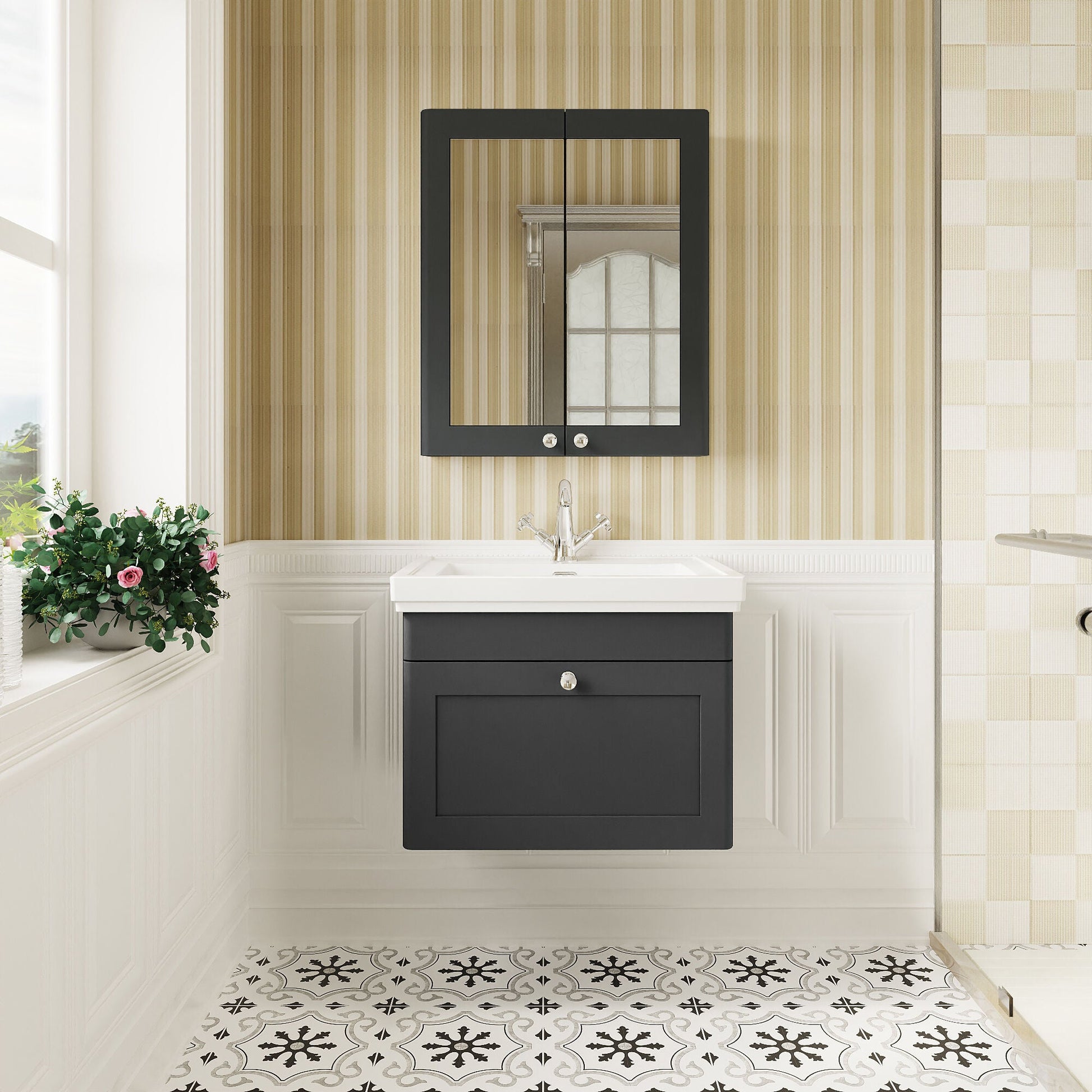 [BFCL1494A] Swynnerton Traditional Wall Hung 1 Drawer Vanity Basin Unit with Fireclay Basin - Choice of Colour and Size - Lifestyle 1