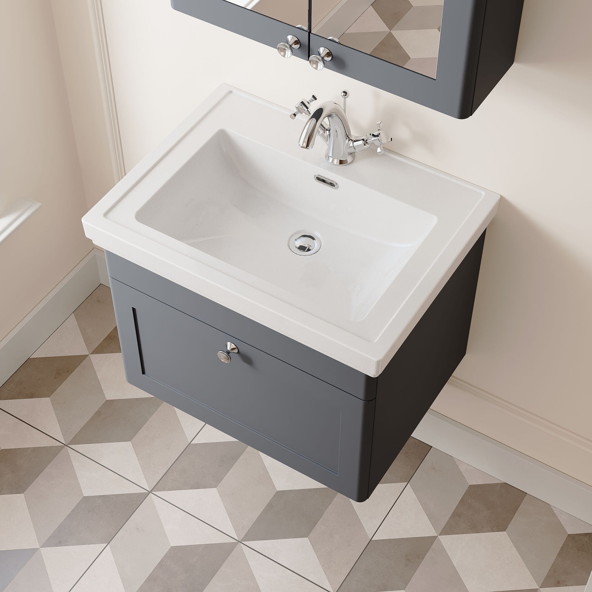 [BFCL1494A] Swynnerton Traditional Wall Hung 1 Drawer Vanity Basin Unit with Fireclay Basin - Choice of Colour and Size - Lifestyle 2