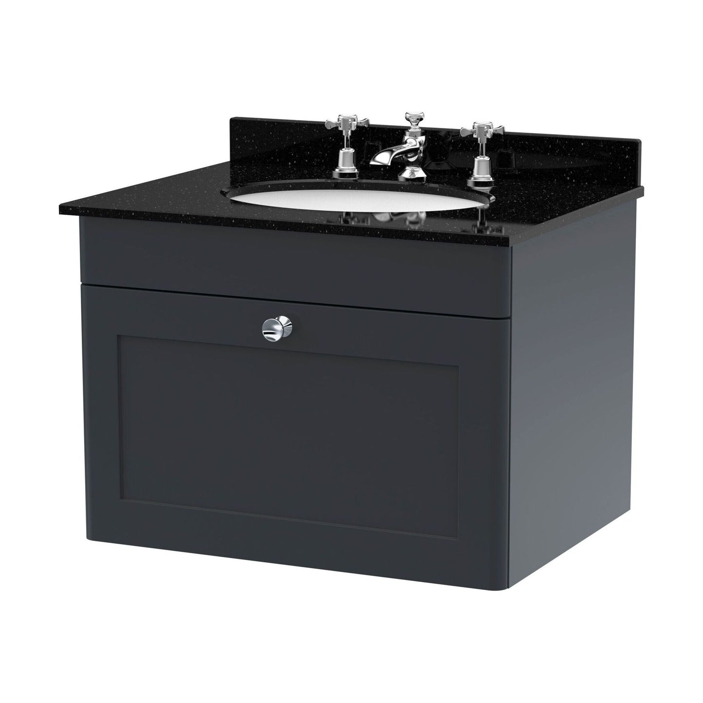[BFCL1494BR3] Swynnerton Traditional 1 Drawer Wall Hung Vanity Unit with Marble Basin, Dark Grey, 600mm - Cutout