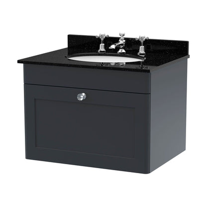 [BFCL1494BR3] Swynnerton Traditional 1 Drawer Wall Hung Vanity Unit with Marble Basin, Dark Grey, 600mm - Cutout