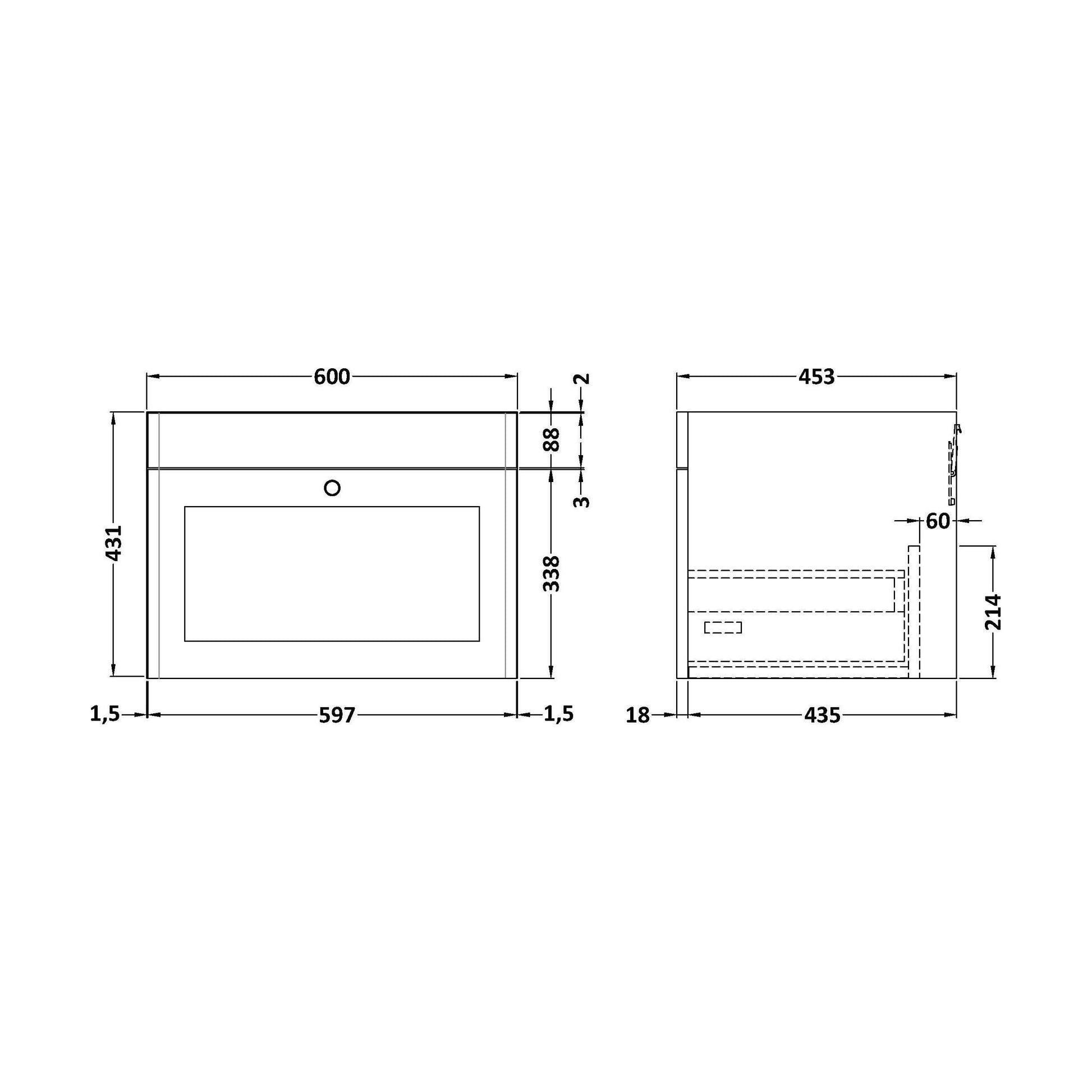 [BFCL1494] 600 W/H 1-Drawer Unit (431x600x453) - Technical Drawing