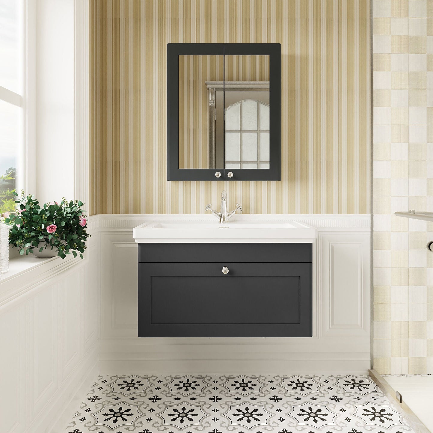 [BFCL1496A] Swynnerton Traditional Wall Hung 1 Drawer Vanity Basin Unit with Fireclay Basin - Choice of Colour and Size - Lifestyle 1