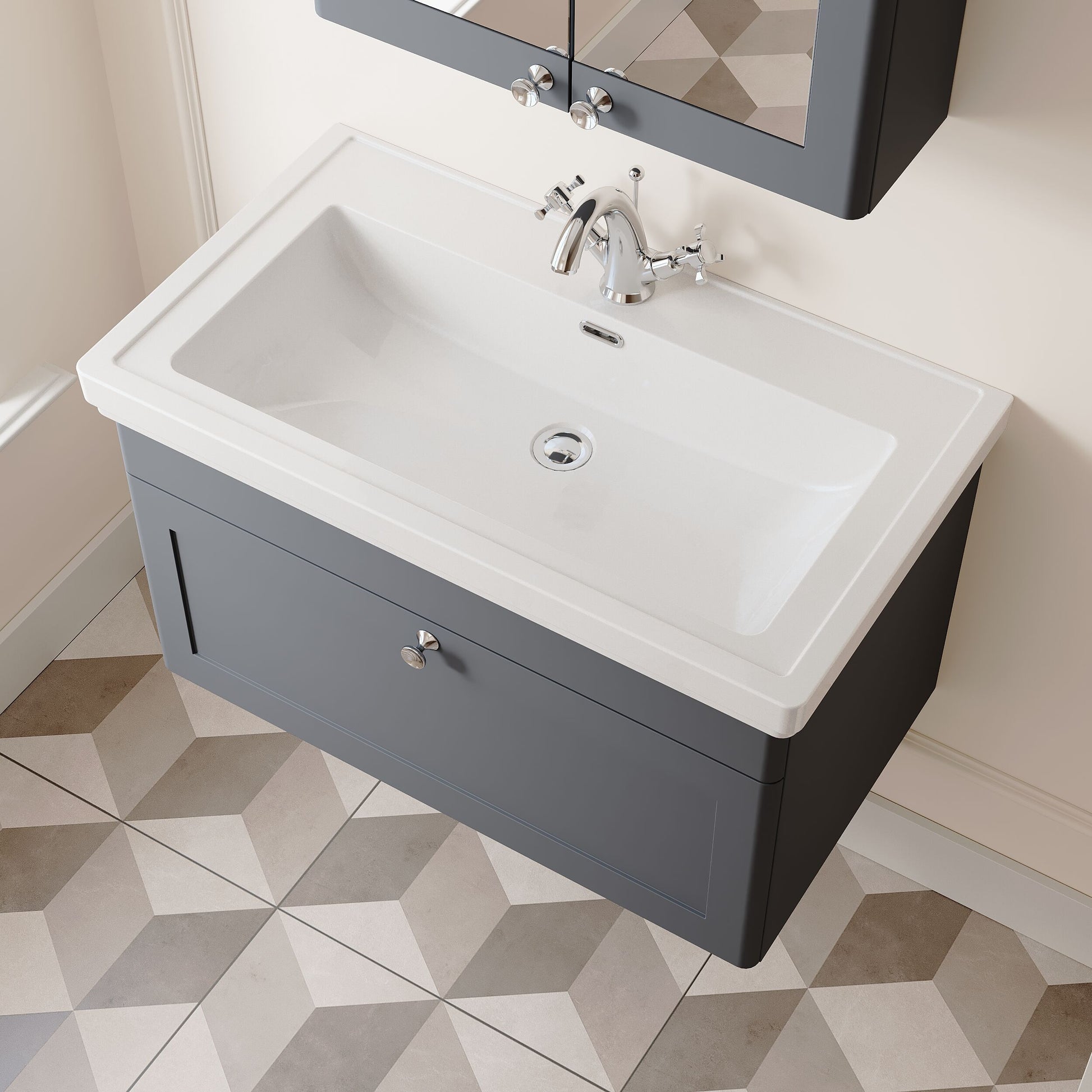 [BFCL1496A] Swynnerton Traditional Wall Hung 1 Drawer Vanity Basin Unit with Fireclay Basin - Choice of Colour and Size - Lifestyle 2