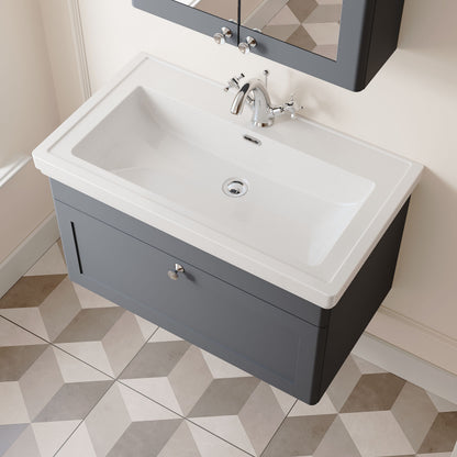 [BFCL1496A] Swynnerton Traditional Wall Hung 1 Drawer Vanity Basin Unit with Fireclay Basin - Choice of Colour and Size - Lifestyle 2