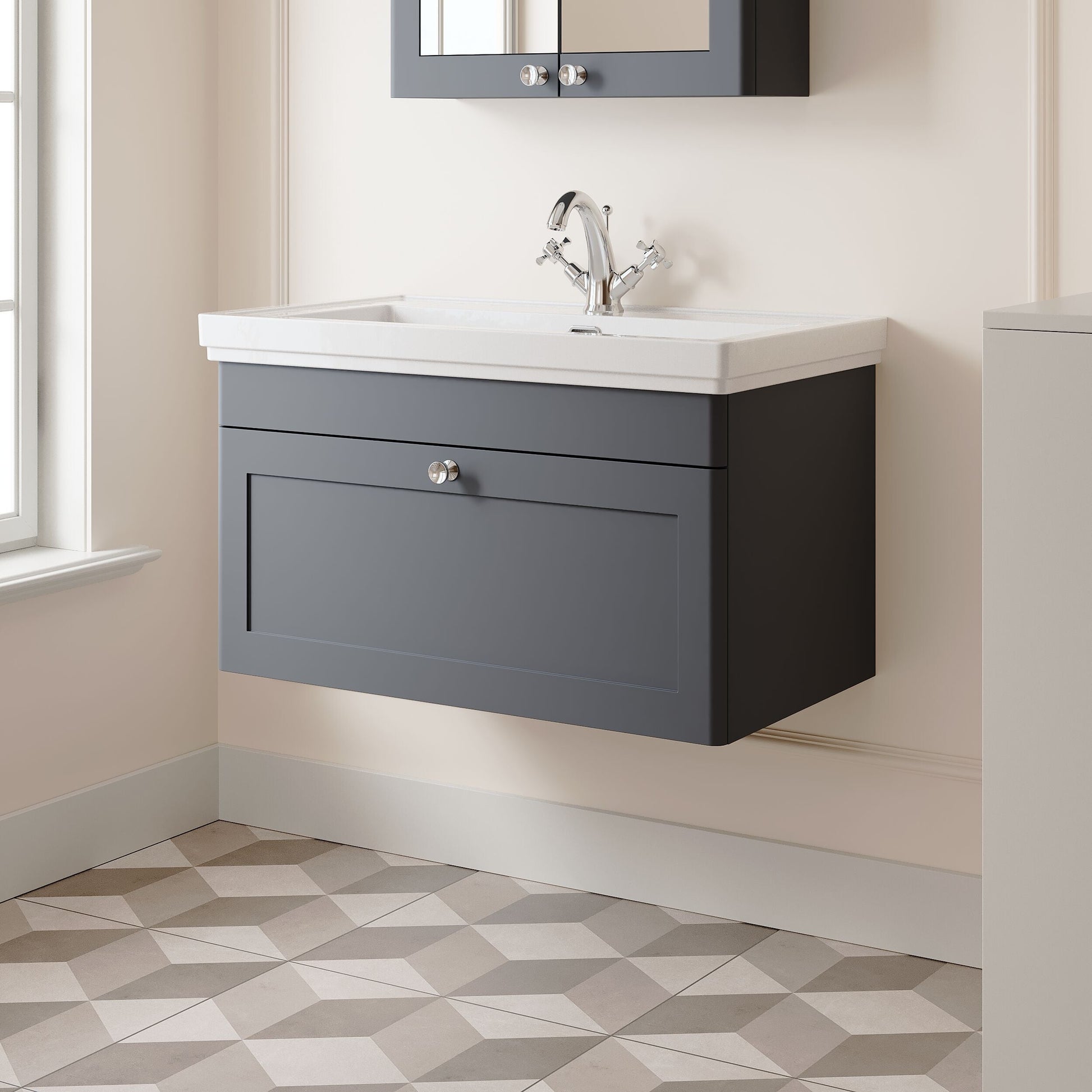 [BFCL1496A] Swynnerton Traditional Wall Hung 1 Drawer Vanity Basin Unit with Fireclay Basin - Choice of Colour and Size - Lifestyle 3