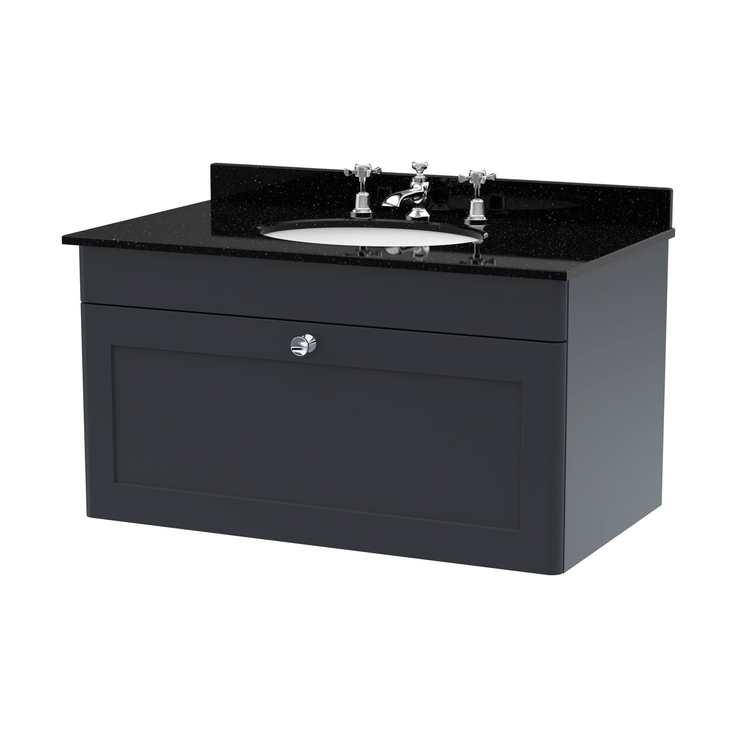 [BFCL1496BR3] Swynnerton Traditional 1 Drawer Wall Hung Vanity Unit with Marble Basin, Dark Grey, 800mm - Cutout